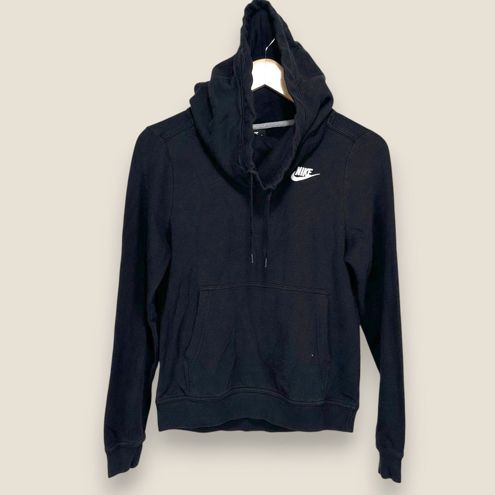 Nike NSW Club Funnel Neck Hoodie Sweatshirt Women XS Black Cotton Rayon Active